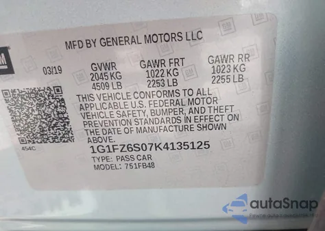 2019 Chevrolet Bolt Ev Premier from USA, damaged, VIN 1G1FZ6S07K4135125